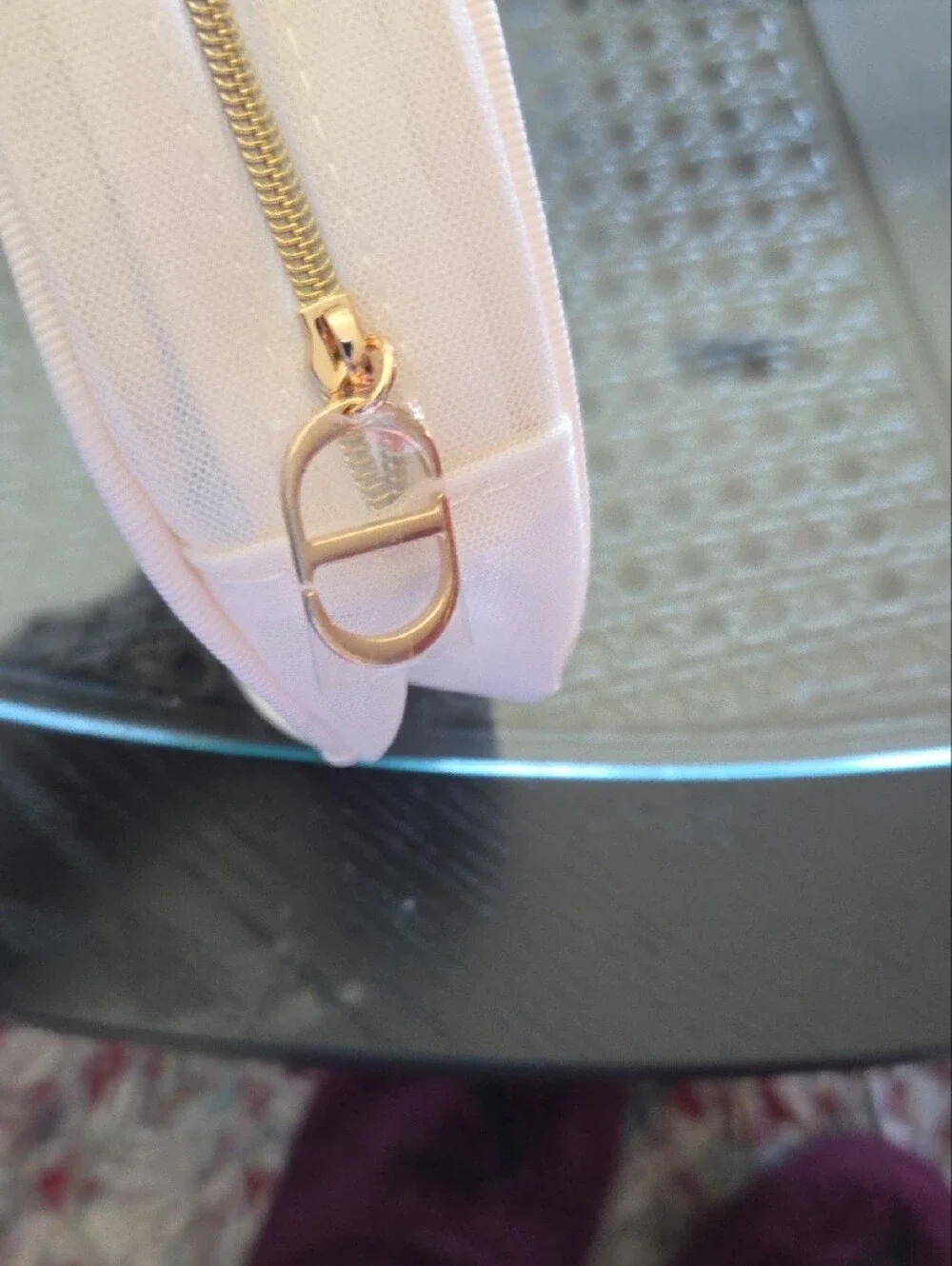 Dior Beauty Pink & Gold Embroidered Round Cosmetic Pouch